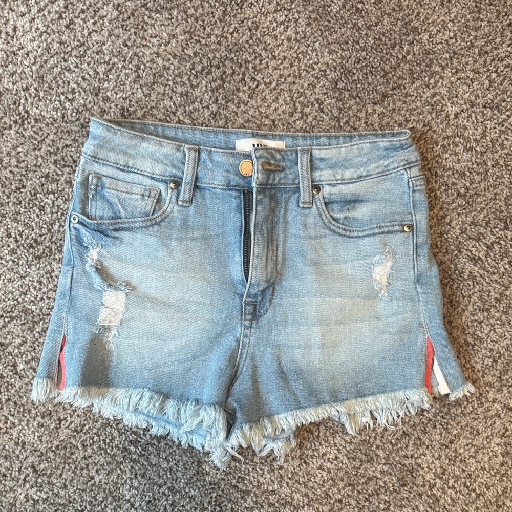 Just Black Light Blue Distressed Denim Shorts with Frayed Hem